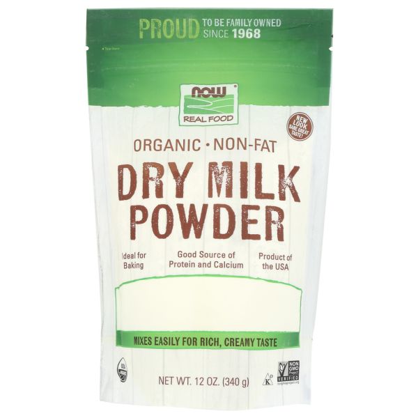 NOW: Organic Non Fat Dry Milk Powder, 12 oz