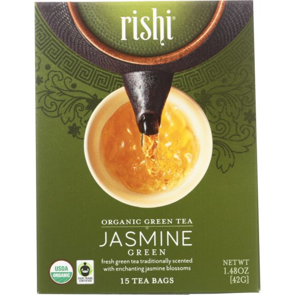 RISHI TEA: Jasmine Green Tea 15 Tea Bags, 42 gm