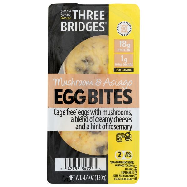 THREE BRIDGES: Egg Bites Mushrm & Asiago, 4.6 oz