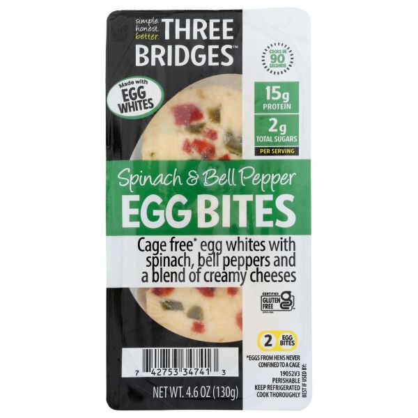 THREE BRIDGES: Spinach & Bell Pepper Egg White Bites, 4.6 oz