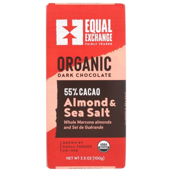 EQUAL EXCHANGE: Organic Dark Chocolate Almond and Sea Salt 55 Percent Cacao, 3.5 oz