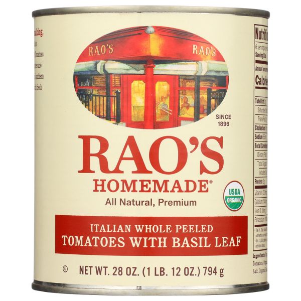 RAOS: Italian Whole Peeled Tomatoes with Basil Leaf, 28 oz