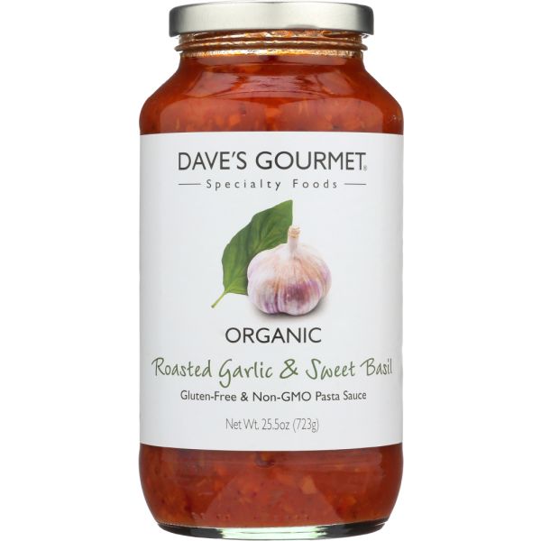 DAVE'S GOURMET: Organic Roasted Garlic and Sweet Basil Pasta Sauce, 25.5 Oz