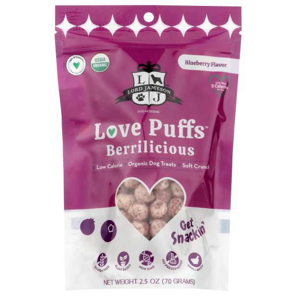LORD JAMESON: Love Puffs Berrilicious Organic Dog Treats, 2.5 oz