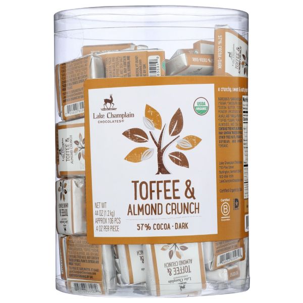 LAKE CHAMPLAIN: Organic Dark Chocolate Toffee and Almonds Squares 106 pc, 44 oz