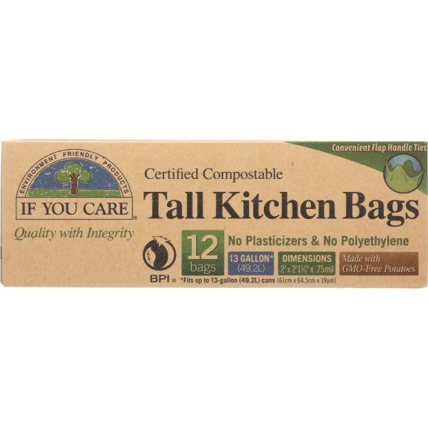 IF YOU CARE: 13 Gallon Compostable Tall Kitchen Bags, 12 bg