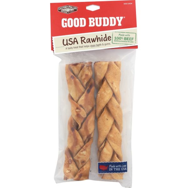 CASTOR & POLLUX: Good Buddy Braided Dog Chew Sticks Rawhide 7-8 Inches, 2 pc