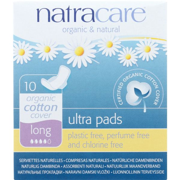 Natracare Natural Pads Ultra Long with Wings, 10 Pads