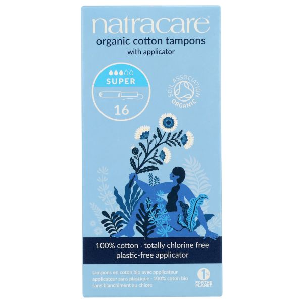 NATRACARE: Organic Cotton Tampons Super with Applicator, 16 Tampons