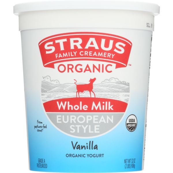 STRAUS: Organic Whole Vanilla European Style Yogurt, 32 oz