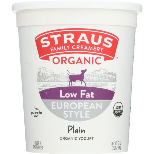 STRAUS: Organic Low Fat Plain European Style Yogurt, 32 oz