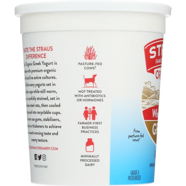 STRAUS: Organic Whole Milk Greek Vanilla Yogurt, 32 oz
