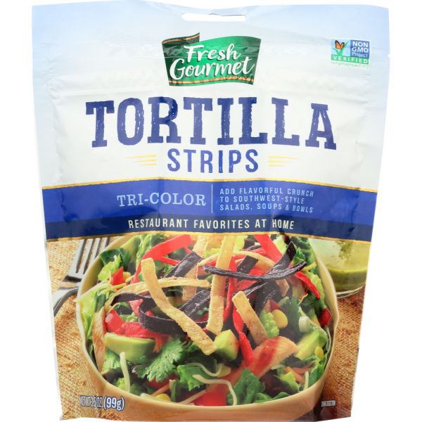 FRESH GOURMET: Tortilla Strips Tri Color, 3.5 Oz