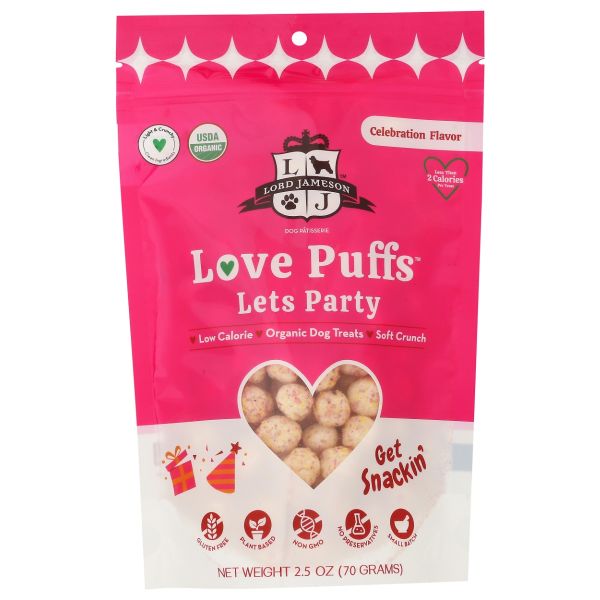 LORD JAMESON: Love Puffs Lets Party Organic Dog Treats, 2.5 oz