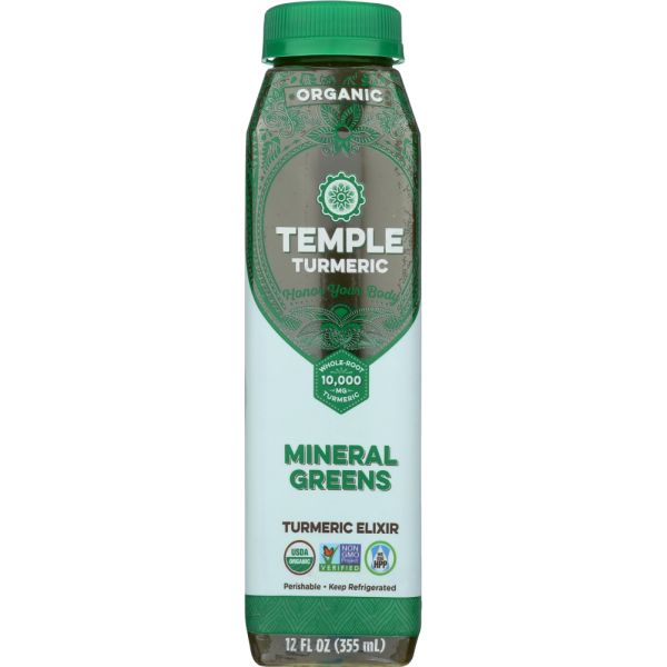 TEMPLE TURMERIC: Mineral Greens Turmeric Elixir Beverage, 12 oz