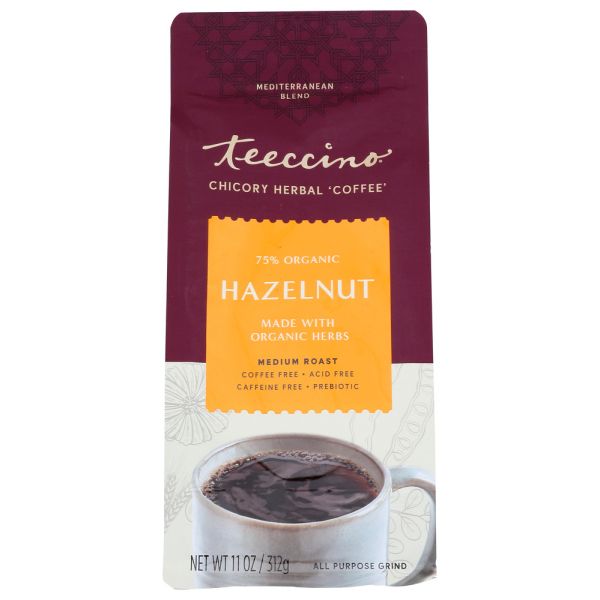 TEECCINO: Mediterranean Herbal Coffee Hazelnut Medium Roast Caffeine Free, 11 oz