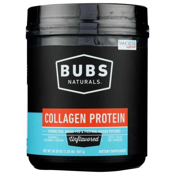 BUBS NATURALS: Collagen Protein Unflavored Powder, 20 oz