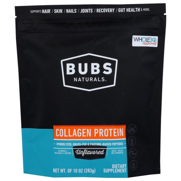 BUBS NATURALS: Collagen Protein Unflavored Powder, 10 oz