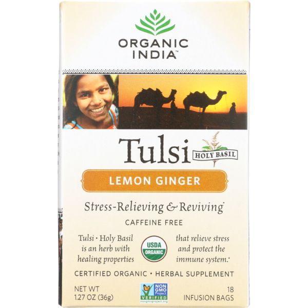 ORGANIC INDIA: Tulsi Lemon Ginger Tea, 18 Tea Bags, 1.27 oz