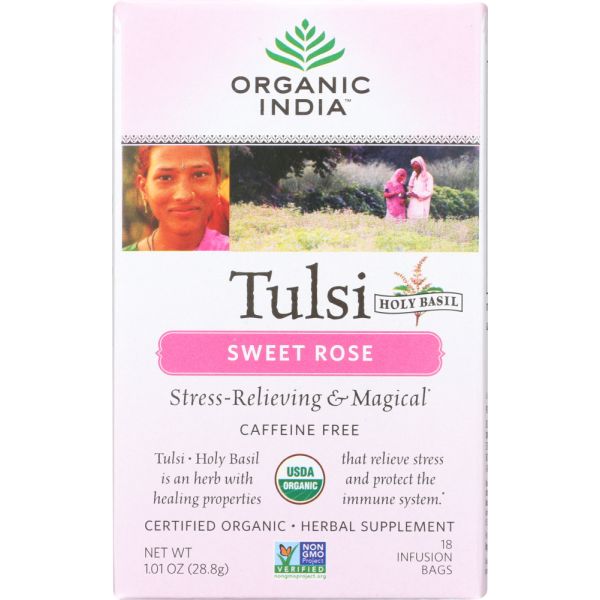 ORGANIC INDIA: Tea Tulsi Sweet Rose, 18 bg