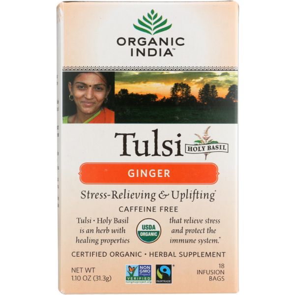 ORGANIC INDIA: Organic Tulsi Ginger Tea, 18 bg