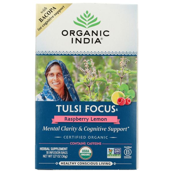ORGANIC INDIA: Raspberry Lemon Tulsi Focus, 18 bg