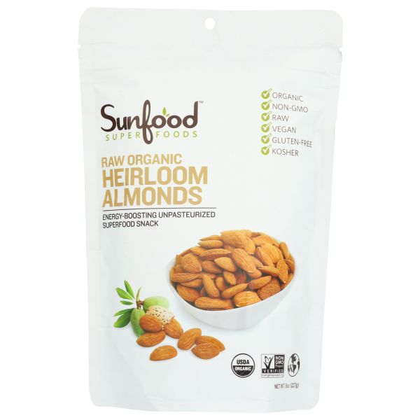 SUNFOOD SUPERFOODS: Almonds Shelled Organic, 8 oz