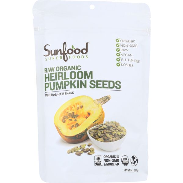 SUNFOOD SUPERFOODS: Pumpkin Seeds Heirlom Org, 8 oz