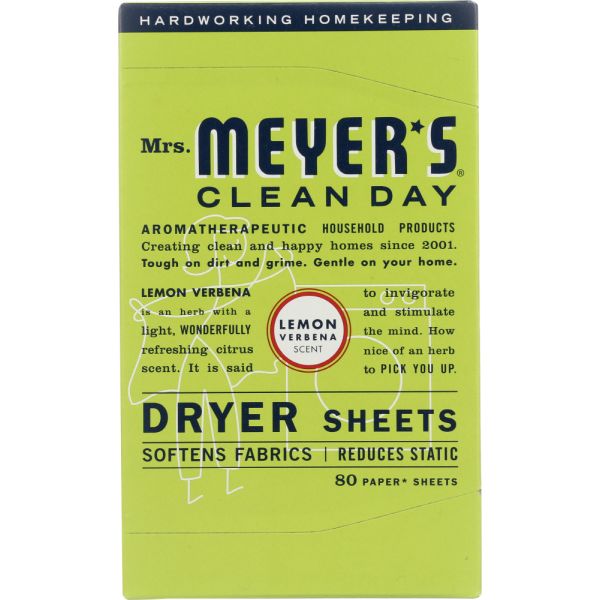MRS MEYERS CLEAN DAY: Dryer Sheets Lemon Verbena Scent, 80 Sheets