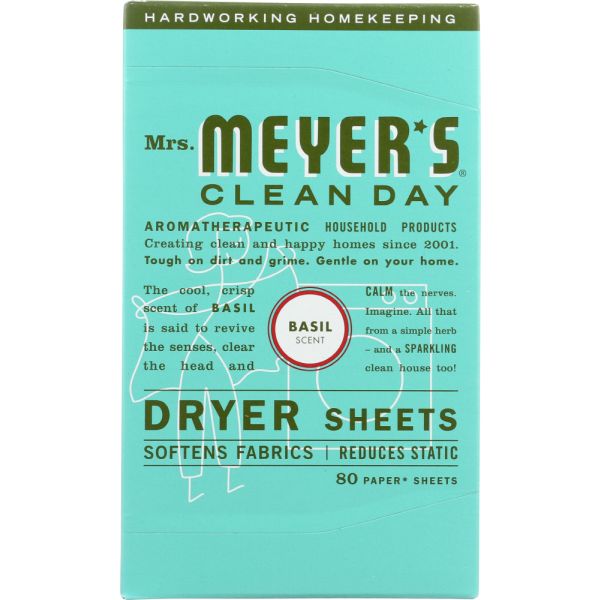 MRS. MEYER'S: Clean Day Dryer Sheets Basil Scent, 80 sheets