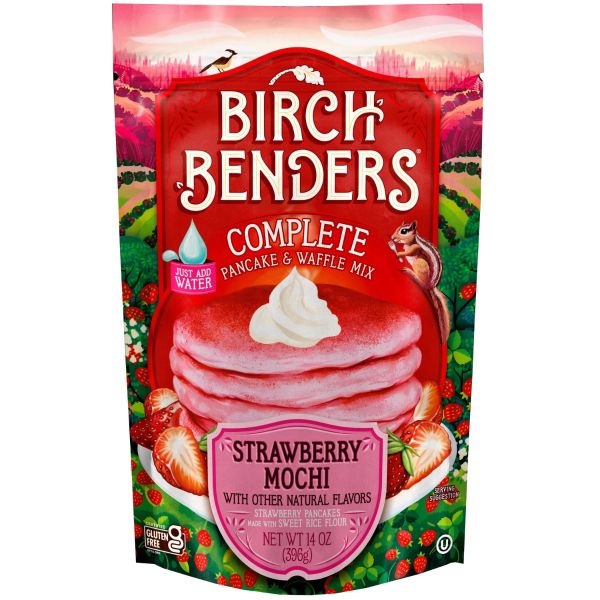 BIRCH BENDERS: Strawberry Mochi Complete Pancake & Waffle Mix, 14 oz
