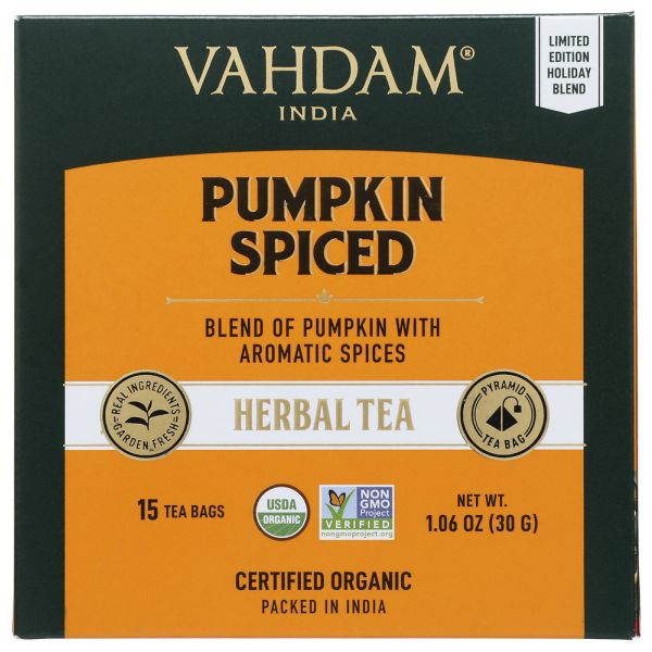 VAHDAM TEAS: Pumpkin Spiced Herbal Tea 15 Tea Bags, 1.06 oz