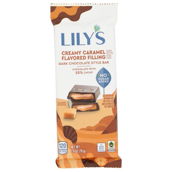 LILYS SWEETS: Creamy Caramel Filled Dark Chocolate Style Bar, 2.8 OZ