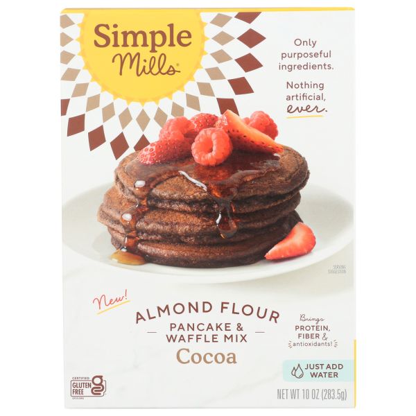SIMPLE MILLS: Cocoa Almond Flour Pancake Waffle Mix, 10 oz