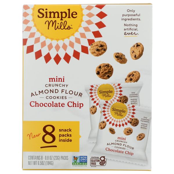 SIMPLE MILLS: Mini Crunchy Almond Flour Chocolate Chip Cookie Snack 8Counts, 6.5 oz