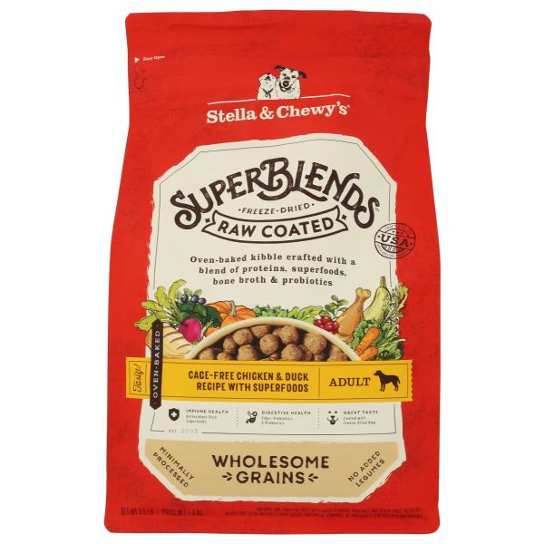 STELLA AND CHEWYS: SuperBlends Raw Coated Chicken & Duck Recipe + Superfoods for Dogs, 3.5 lb