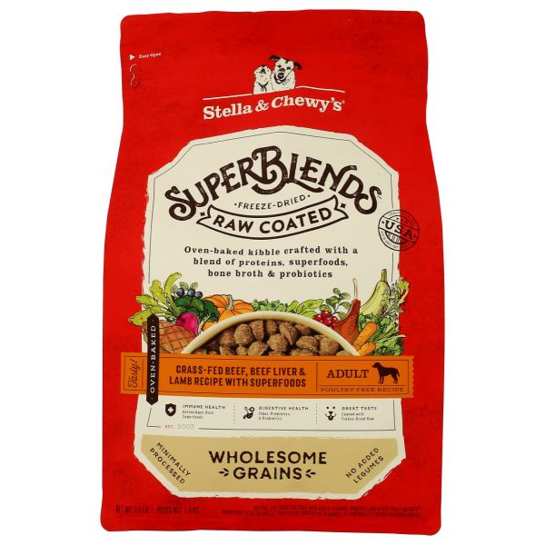 STELLA AND CHEWYS: SuperBlends Raw Coated Beef, Beef Liver & Lamb Recipe + Superfoods for Dogs, 3.5 lb