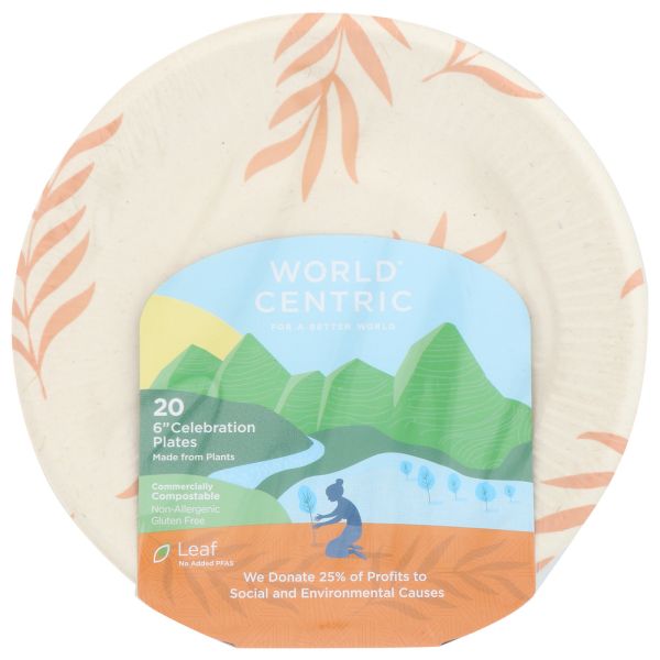 WORLD CENTRIC: Compostable Celebration Plate 6 Inches, 20 pc