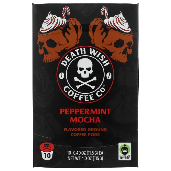 DEATH WISH COFFEE: Peppermint Mocha Flavored Coffee Pods, 10 cp