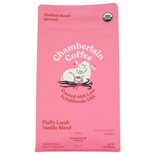 CHAMBERLAIN COFFEE: Fluffy Lamb Vanilla Blend Medium Roast Ground Coffee, 12 oz