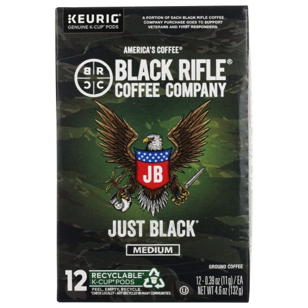 BLACK RIFLE COFFEE: Just Black Medium Roast Coffee 12 K-Cup Pods, 4.68 oz
