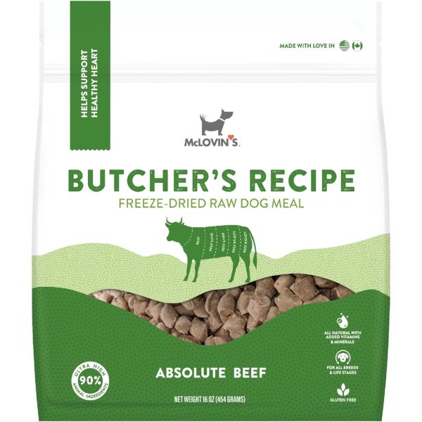 MCLOVINS PET FOOD: Dog Meal Freeze Dried Butcher's Absolute Beef Recipe, 16 oz