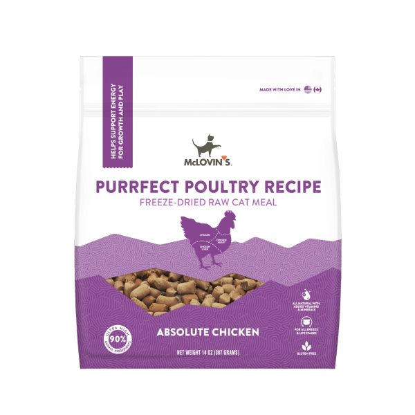 MCLOVINS PET FOOD: Cat Meal Freeze Dried Purrfect Poultry Absolute Chicken Recipe, 14 oz