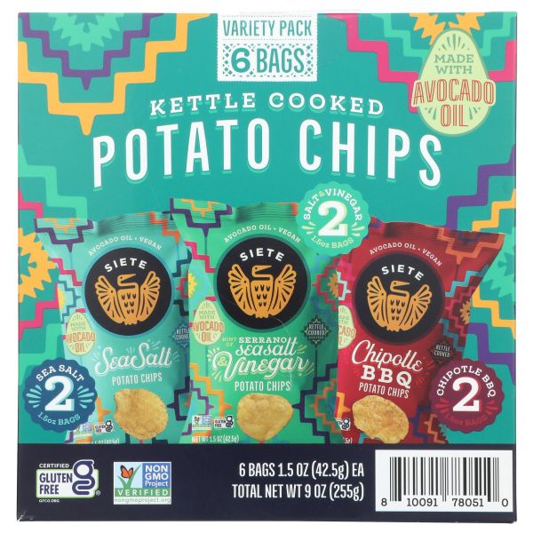 SIETE: Kettle Cooked Potato Chips 6 Pack Variety, 9 oz