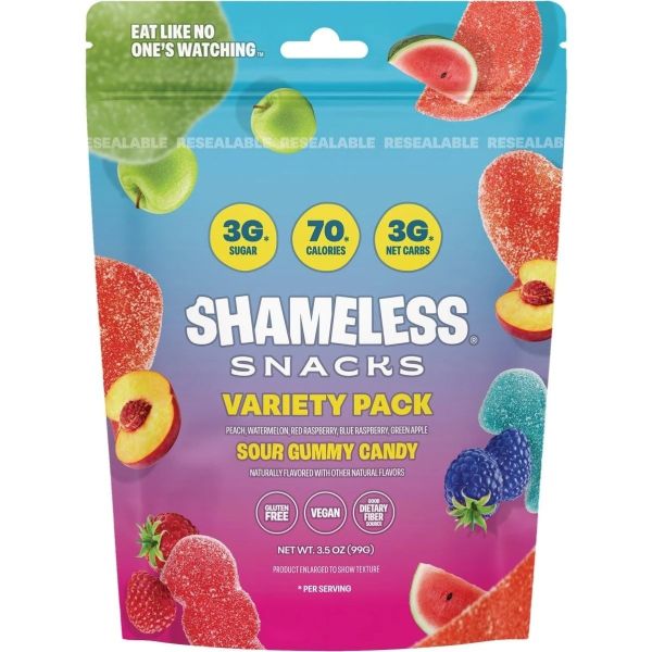 SHAMELESS SNACKS: All Star Sour Gummy Candy Variety Pack, 3.5 oz