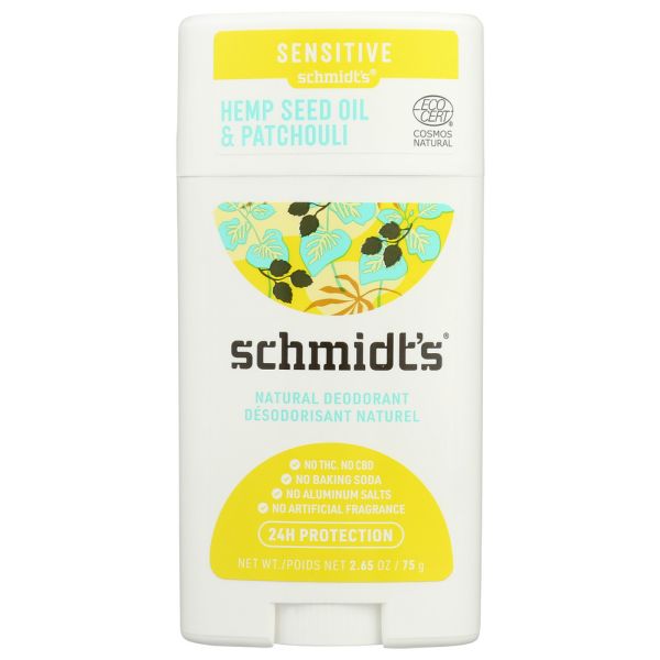SCHMIDTS: Hemp Patchouli Sensitive Skin Deodorant Stick, 2.65 oz