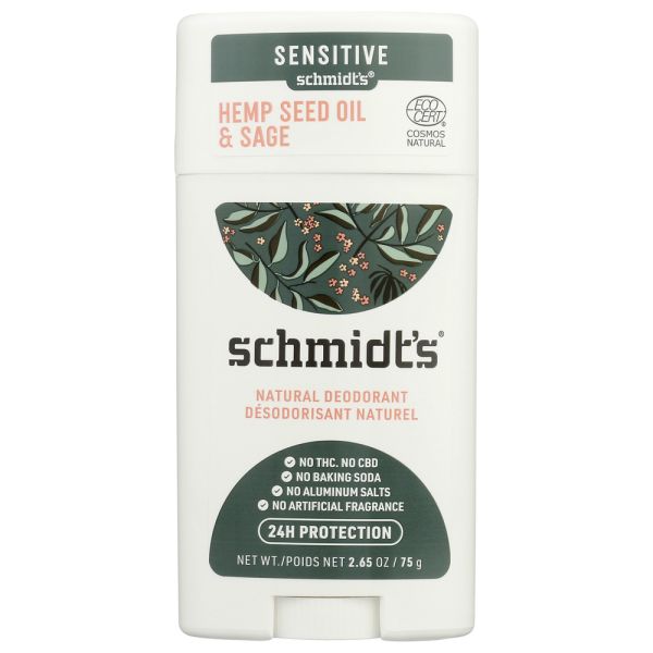 SCHMIDTS: Hemp Seed Oil Sage Sensitive Skin Deodorant Stick, 2.65 oz