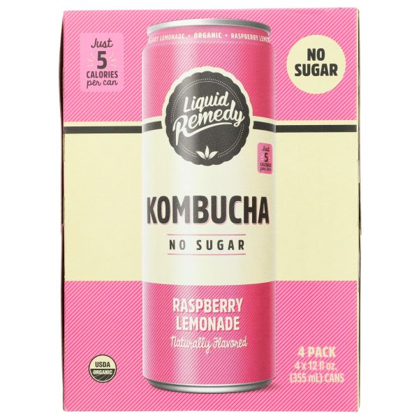 LIQUID REMEDY: Organic Kombucha Raspberry Lemonade 4 pack, 48 fo