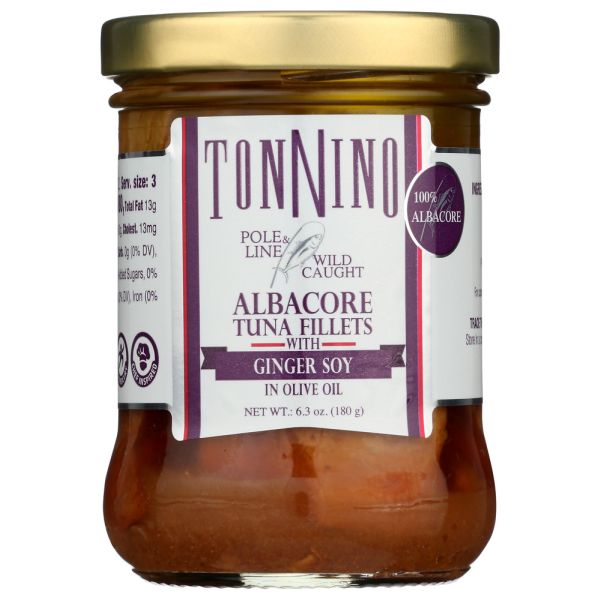 TONNINO: Albacore Tuna Fillet with Ginger Soy in Olive Oil, 6.3 oz