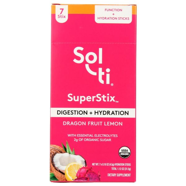 SOL-TI: Digestion Plus Hydration Dragon Fruit Lemon 7 Packets, 1.12 oz